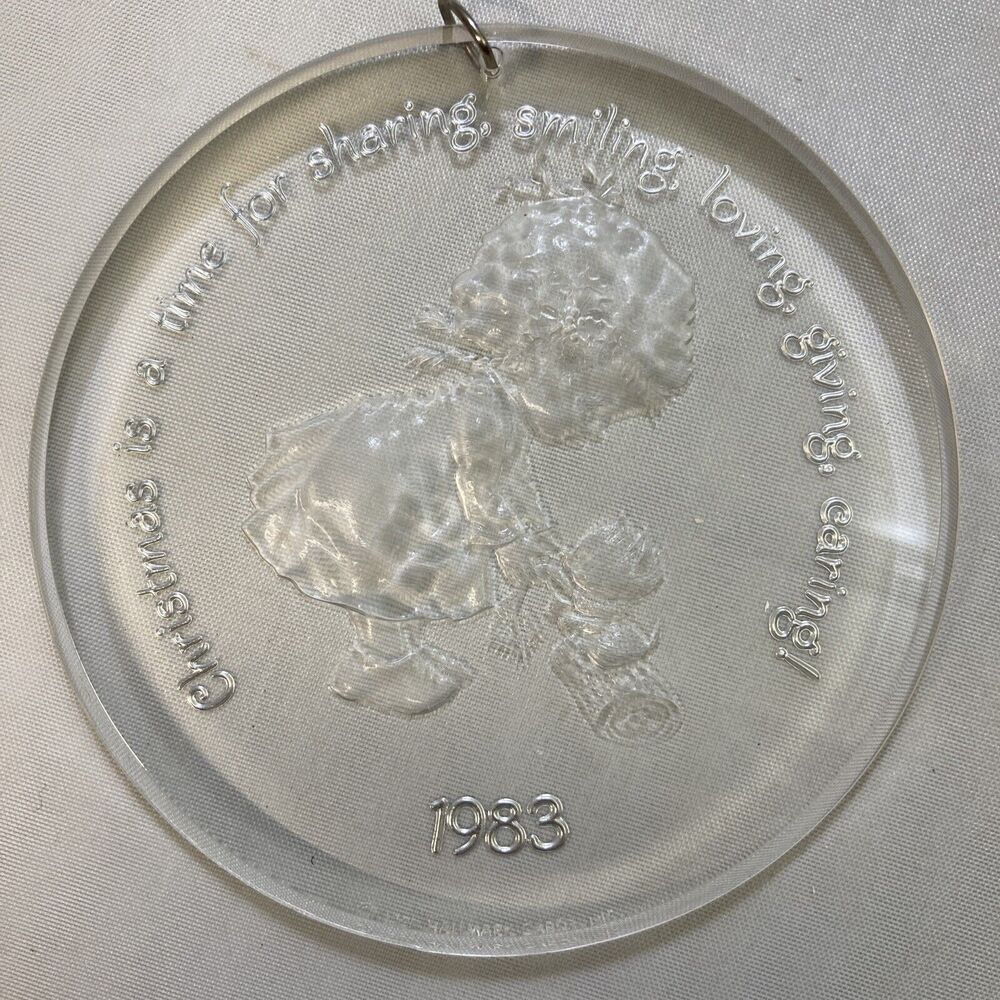 Hallmark "Cute" Clear Acrylic Girl and Cat Holiday Highlights Ornament 1983 Vtg